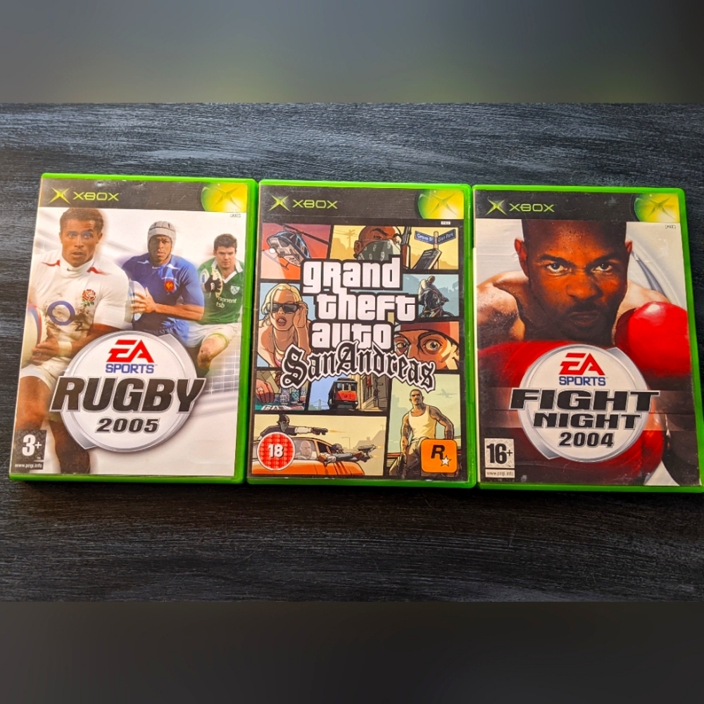 XBox lot of 3 games-Fight night, Grand Theft Auto San Andreas, Rugby